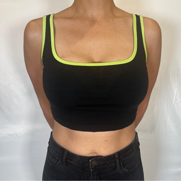 Neon Aztec Lightweight Chiffon Kimono Cardigan with Black and Lime Crop Top - Picture 5 of 7